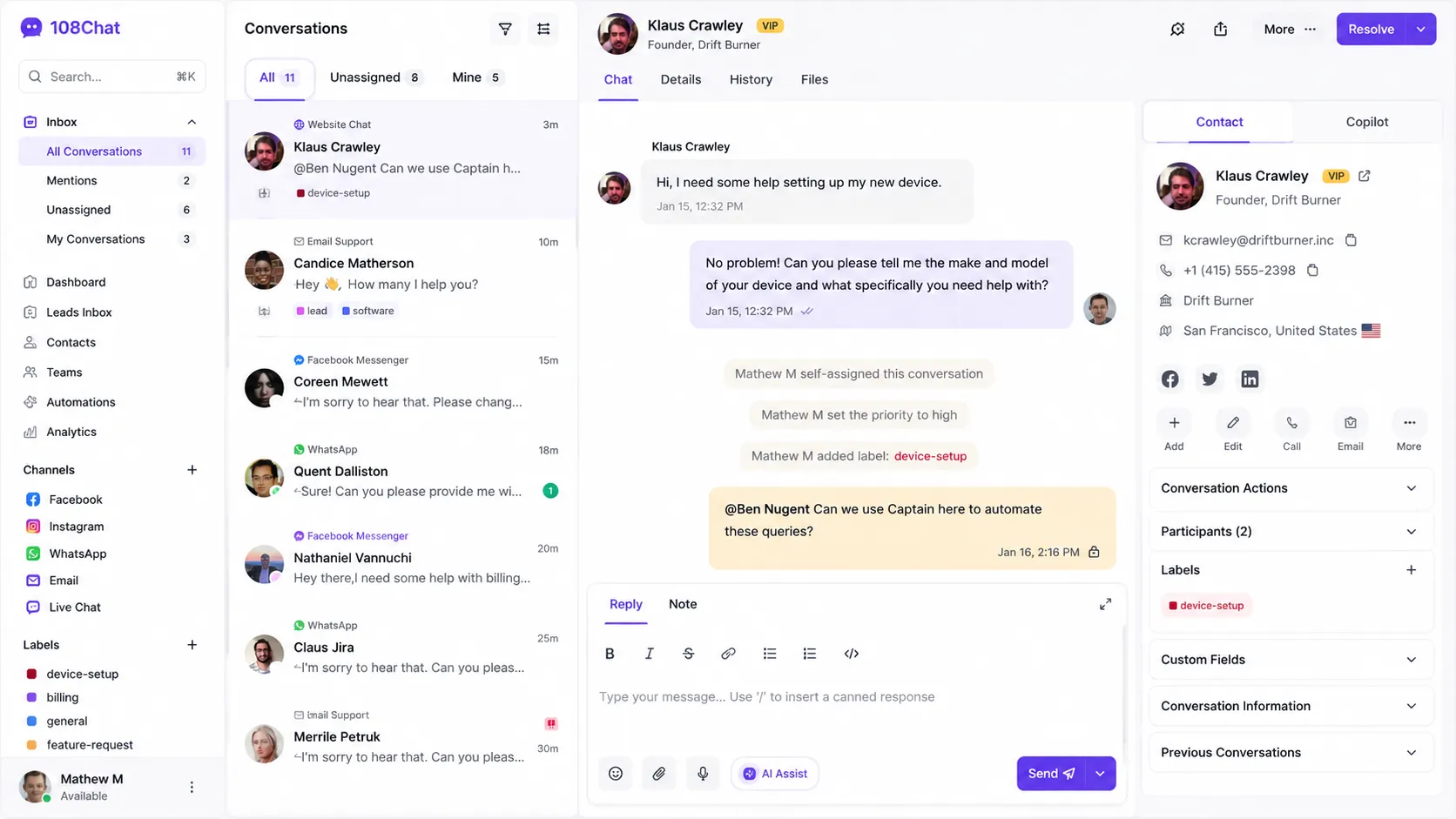 108Chat Dashboard